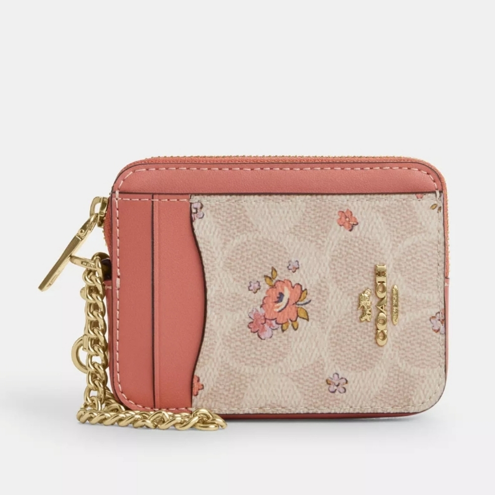 Coach Zip Card Case In Signature Canvas Floral Print CAU45 - Picture 7 of 9